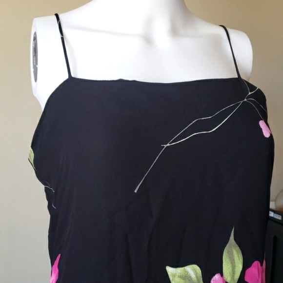 A.B.S. By Allen Schwartz Evening Long Black Strappy Dress & Beaded Roses Size 10 - Picture 3 of 14